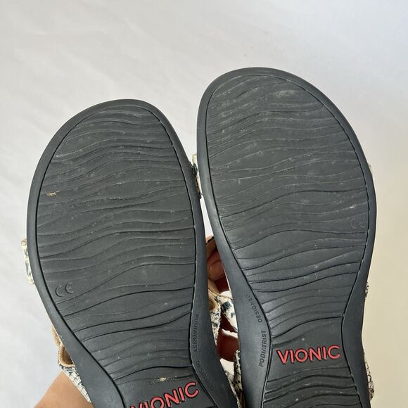 Vionic Sahara Wmns Sz 10 Black White Sandals Ankle Strap Snakeskin Leather Suede - Picture 16 of 16